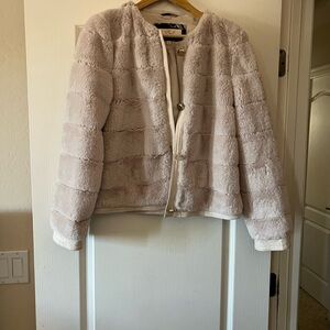 Eliza J Soft Beige Teddy Jacket